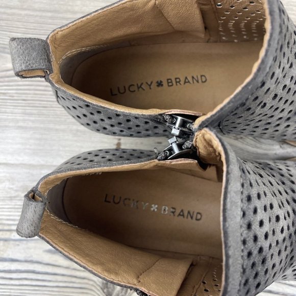 LUCKY BRAND Women's Basel Perforated Dark Stone Leather Ankle Booties Size 6.5M - Picture 7 of 9